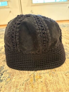 Vintage Wilsons Leather Maxima Black Leather/Wool Beanie Size L/XL Unisex Adult